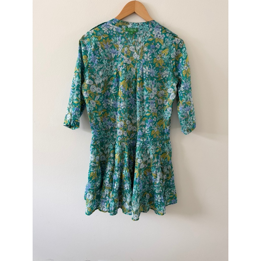 J.Crew Button-Front Cotton Voile Cover-Up Dress Aqua Blooms Blue Green Size XS - Picture 4 of 10